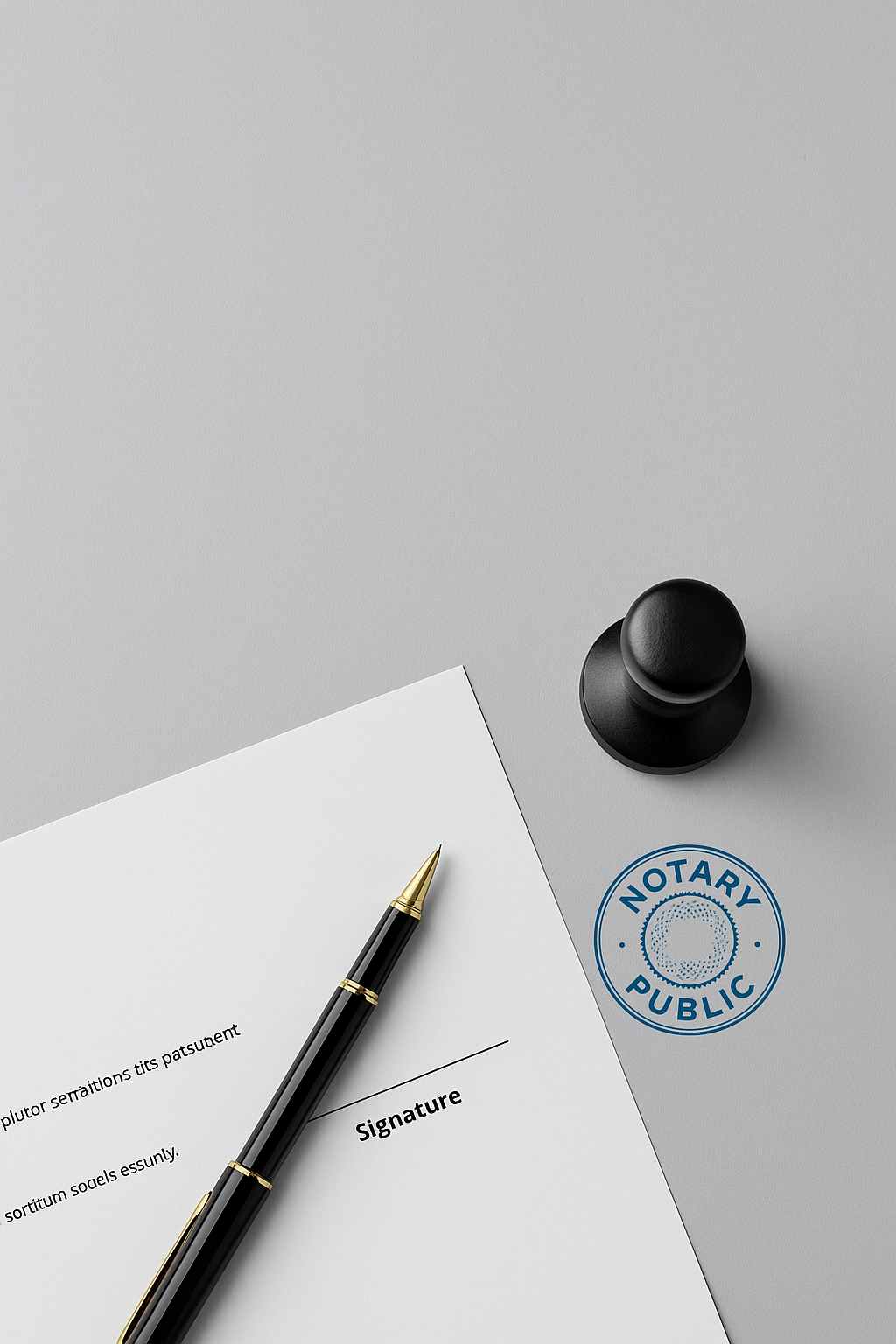 Notary workspace with seal and pen